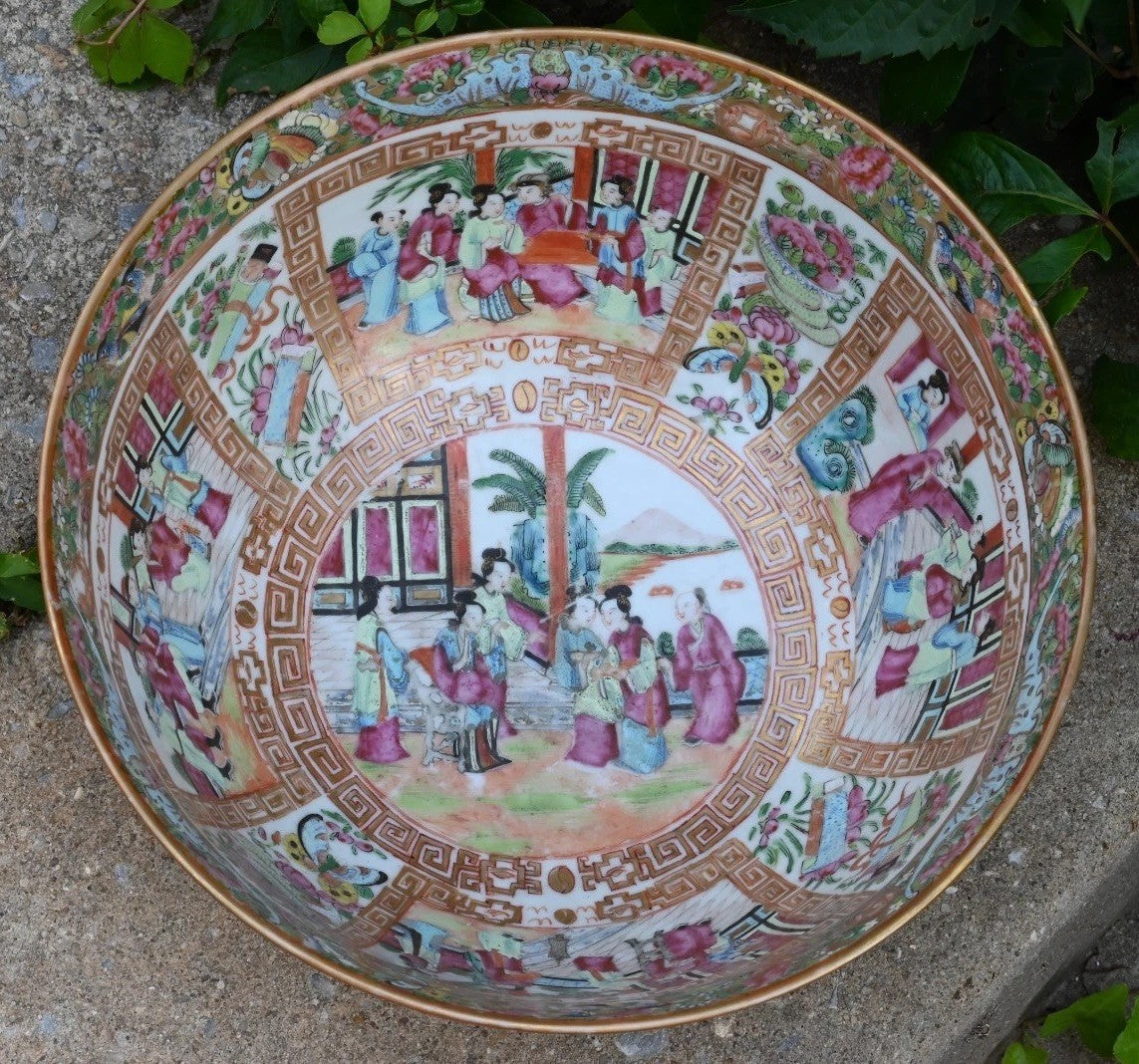Genuine Chinese Antique 19th C. Hand Painted Rose Medallion Porcelain Punch Bowl0