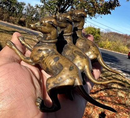 Amazing Antique Austrian Vienna Cold Painted Bronze Set of Three Greyhound Dogs7