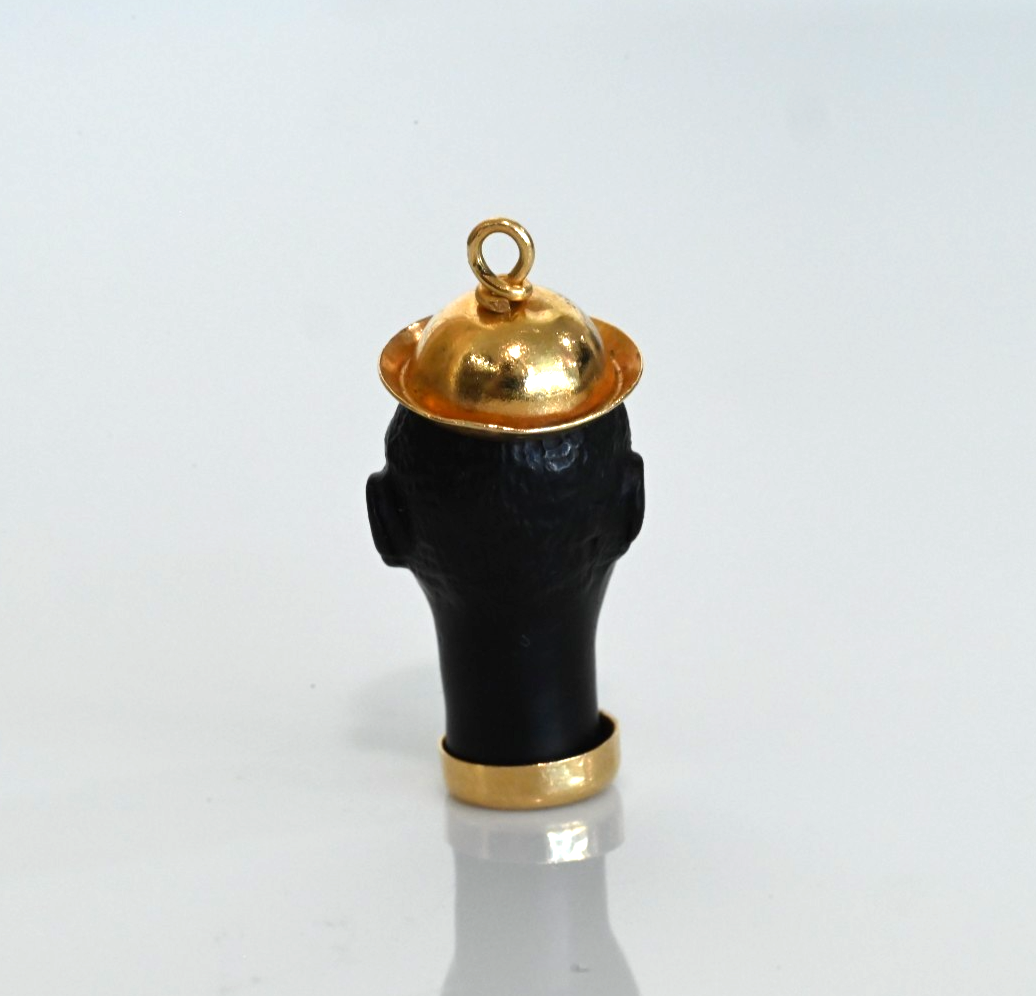 Italy 18K Yellow Gold Carved Ebony Blackamoor Male Head Pendant2