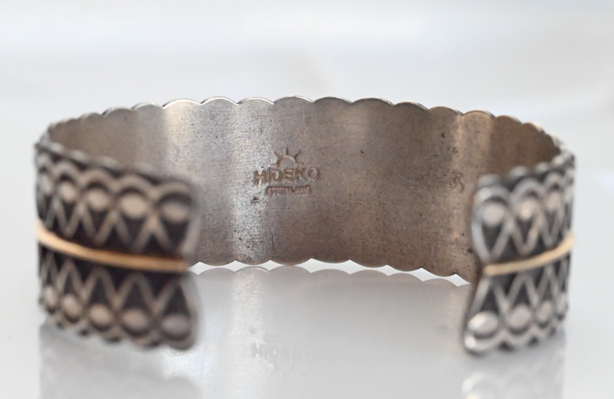 Gorgeous Native American Sterling Silver Cuff Bracelet w/ 14k Bar by Sara Hideko4