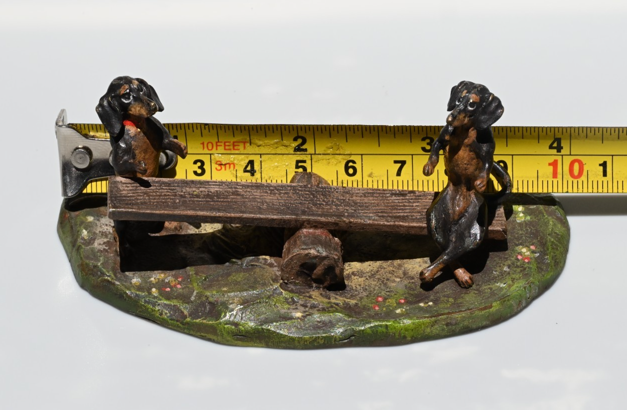 Vintage Austrian Vienna Cold Painted Bronze of Dachshund Dogs Playing Seesaw10