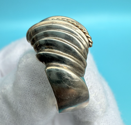 Superb Vintage Ribbed Sterling Silver & 14k Yellow Gold Wire Ring1