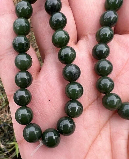 Antique / Vintage Spinach Natural Green Jade Beaded Necklace7