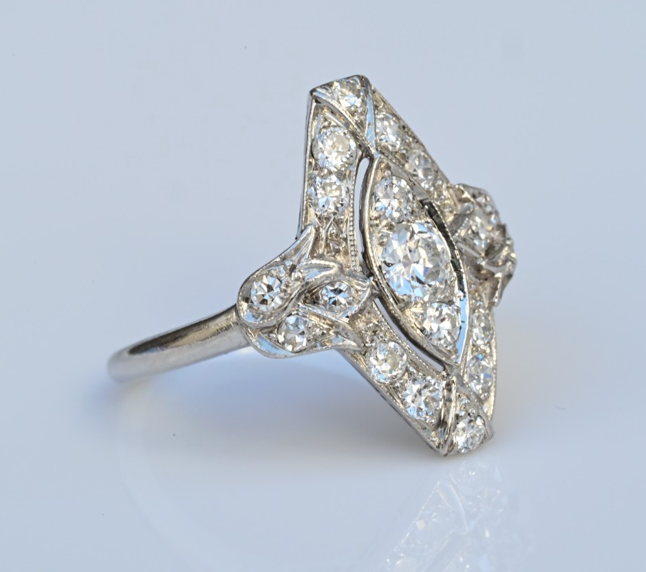 Petite Antique 1900s Art Deco Period Platinum Ring w VS Diamonds IGI Certified0