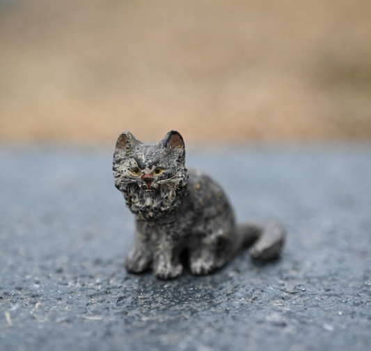 Serious Faced Antique Austrian Vienna Cold Painted Bronze Figure of Small Cat0