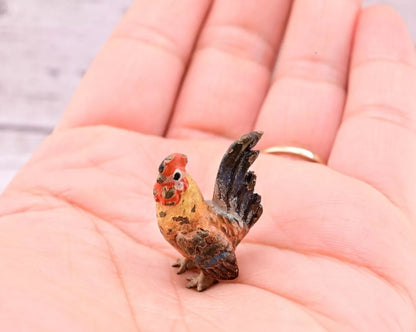 Original & Beautiful Antique Austrian Vienna Cold Painted Bronze of Tiny Rooster0