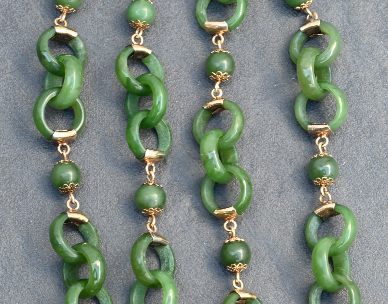 Antique / Vintage Light Spinach Natural Green Jade Devils Work Link Necklace6