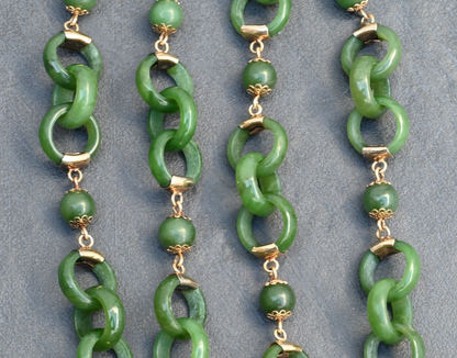 Antique / Vintage Light Spinach Natural Green Jade Devils Work Link Necklace6