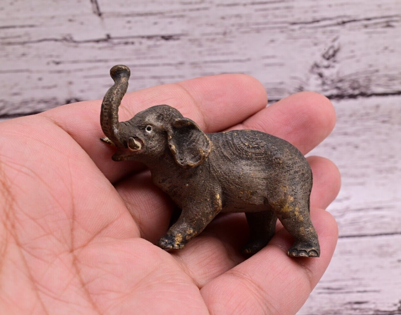 Early Antique Austrian Vienna Cold Painted Bronze Figure of Young Elephant0