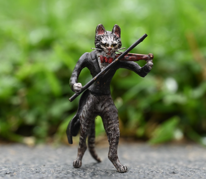Franz Bergman 1900s Austrian Vienna Cold Painted Bronze of Cat Playing Violin5
