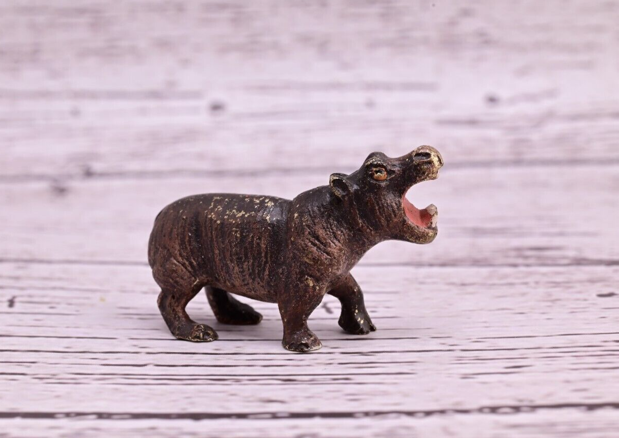 Life-Like Antique Austrian Vienna Cold Painted Bronze Figure of Hippopotamus7