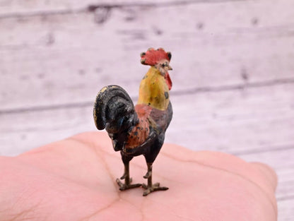 Superb Antique Austrian Vienna Original Bronze Finish Figure of Colorful Rooster2