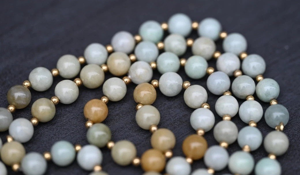 Lovely Chinese Multi Colored Natural Jade Beaded Necklace With 14k Gold Spacers3