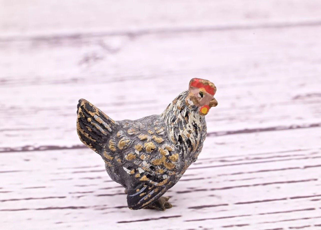 Early Antique Austrian Vienna Cold Painted Bronze Figure of Miniature Gray Hen11