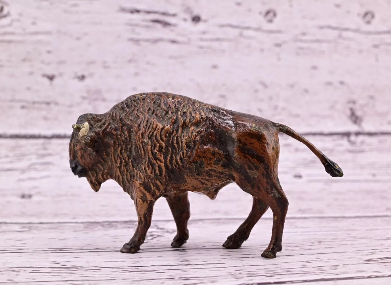 Amazing Antique Austrian Vienna Cold Painted Bronze Figure of American Bison4