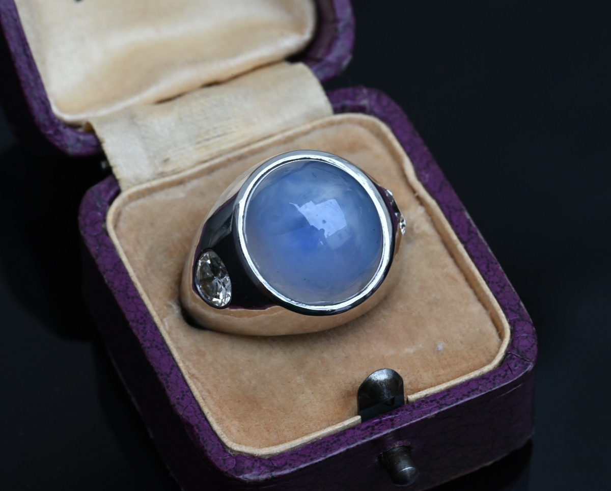 Stunning 22 ct Natural No Heat Blue Star Sapphire 18K White Gold Ring GIA Cert.1