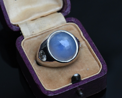 Stunning 22 ct Natural No Heat Blue Star Sapphire 18K White Gold Ring GIA Cert.1