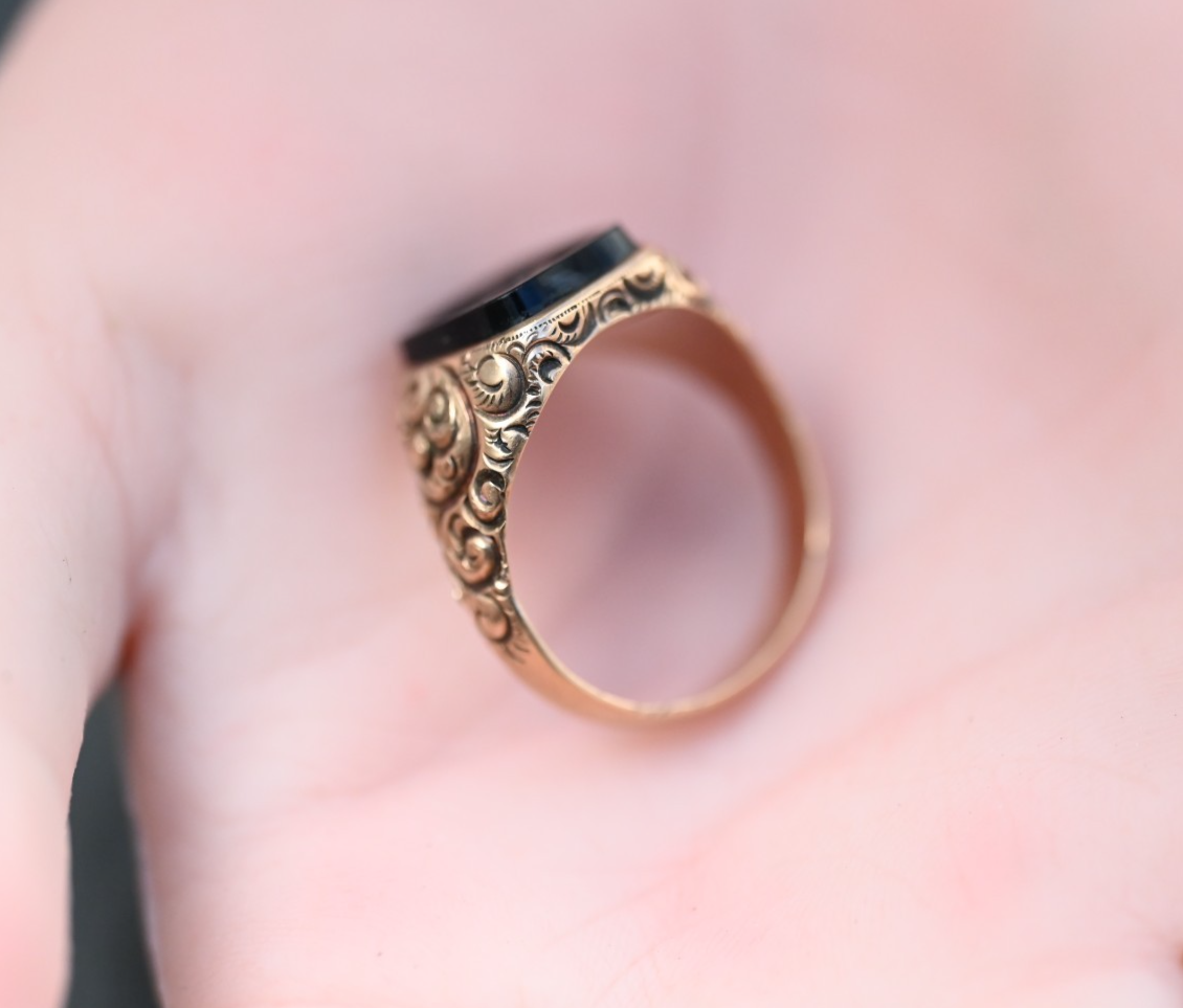 Antique Victorian or Edwardian Signet 10K YG Ring w/ Black Onyx Cameo of Goddess2