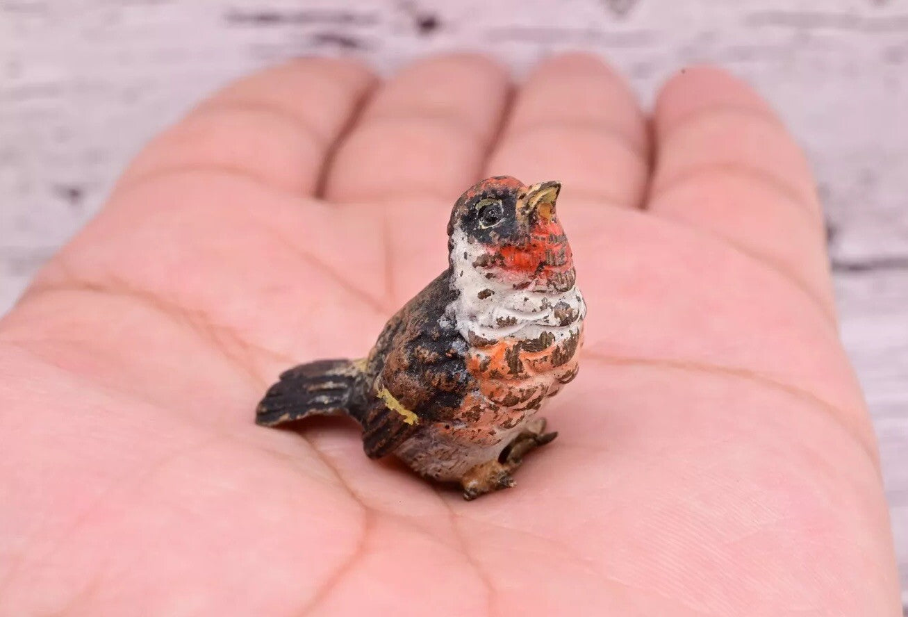 Amazing Antique Austrian Vienna Cold Painted Bronze Figure of Goldfinch7