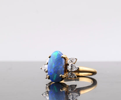 IGI Certified 18K Yellow Gold Ring w/ Natural 2.00 ct Opal Cabochon & Diamonds5