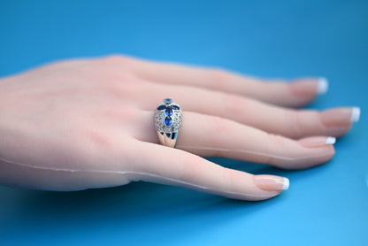 Amazing Vintage 18K White Gold Ring with Natural Blue Sapphires & Diamonds5