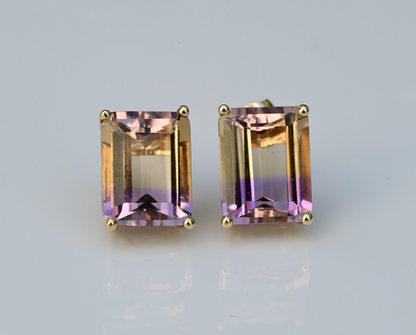 Matching 14K Jewelry Set Striking Emerald-cut Bi-Colored Ametrine & Diamonds2