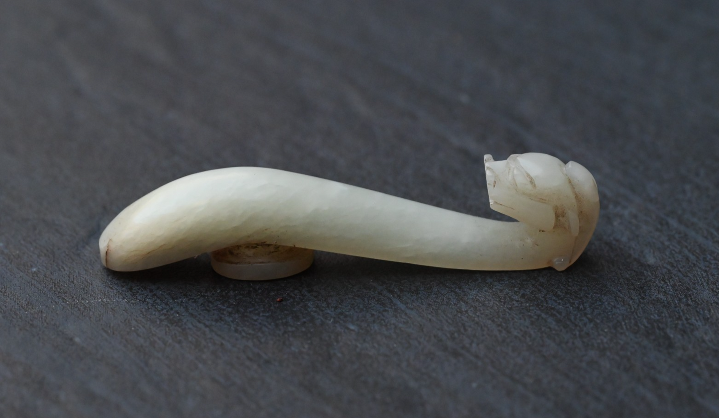 Early 20th Century Antique Carved Chinese White Celadon Jade Dragon Belt Hook0