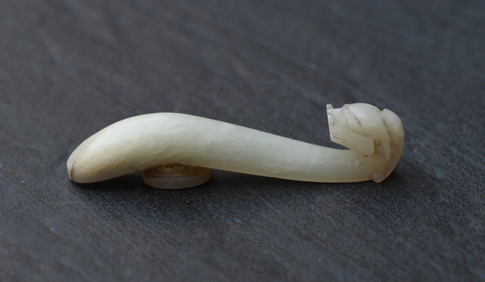 Early 20th Century Antique Carved Chinese White Celadon Jade Dragon Belt Hook0