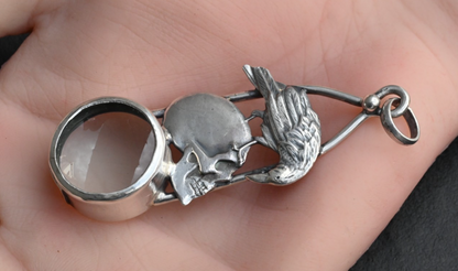 Vintage Signed Sterling Silver Southwest Jewelers Loupe with Skull & Crow Bird2