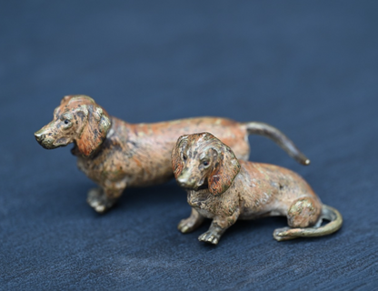 Antique 1900s Austrian Vienna Cold Painted Bronze Figure of Two Dachshund Dogs0