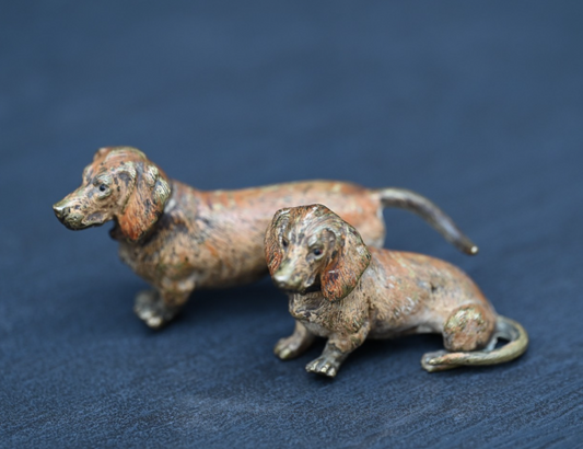 Antique 1900s Austrian Vienna Cold Painted Bronze Figure of Two Dachshund Dogs0