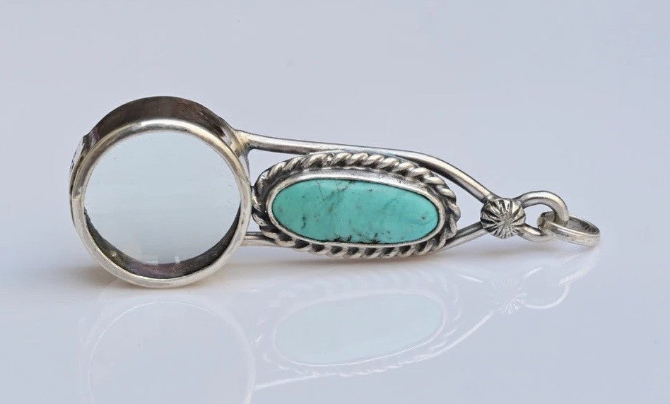 Sterling Silver Southwest Jewelers Loupe W/ Turquoise Cabochon Gem0