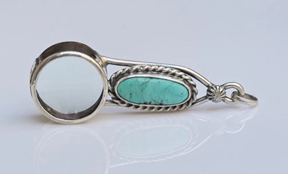 Sterling Silver Southwest Jewelers Loupe W/ Turquoise Cabochon Gem0