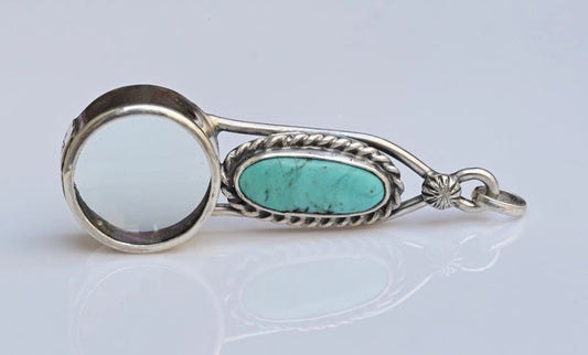 Sterling Silver Southwest Jewelers Loupe W/ Turquoise Cabochon Gem0