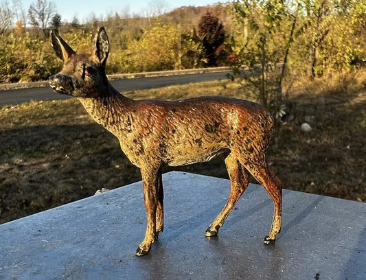 Antique Austrian Vienna Cold Painted Bronze Figure of Doe Deer0
