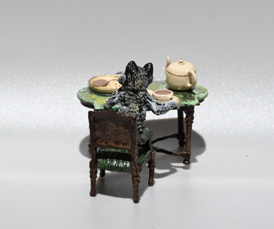 Fritz Bergmann Austrian Vienna Cold Painted Bronze Figure of Cat Having Tea8