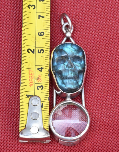 Stunning Sterling Silver Southwest Jewelers Loupe W/ Labradorite Skull4
