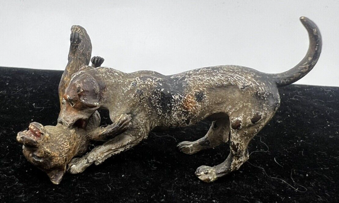 Original Franz Bergman Austrian Bronze Figure of Hunting Dog & Wild Fox Fighting7
