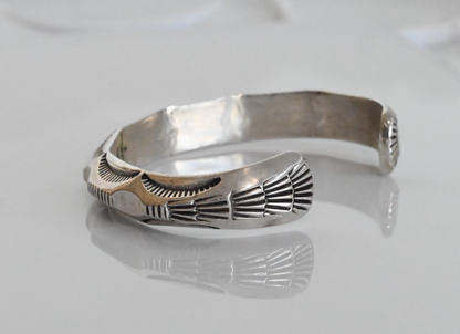 Vintage Native American Sterling Silver Cuff Bracelet with Sunrise Design Edge5