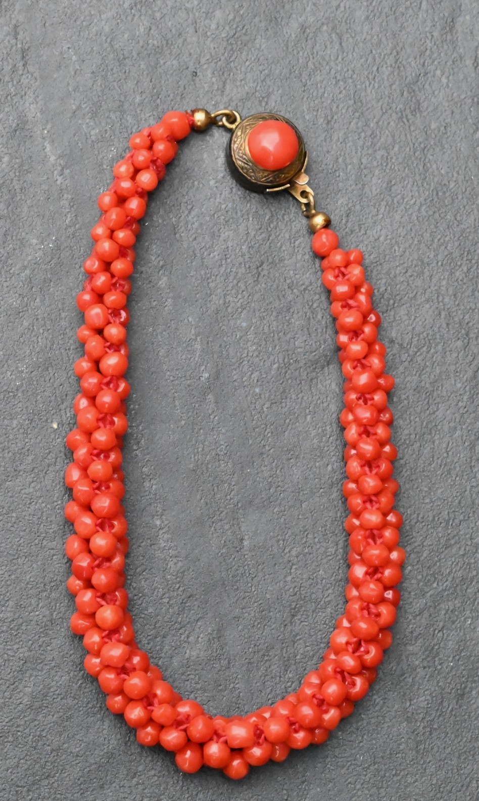 Antique Vibrant Natural Red Coral Beaded Bracelet with 800 Silver Clasp0