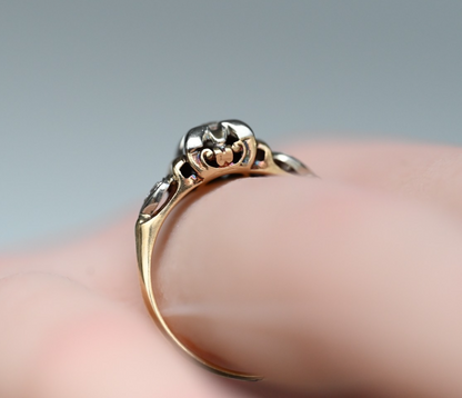 Elegant Antique Art Deco Two Tone 14k Gold Ring with Natural Diamonds6