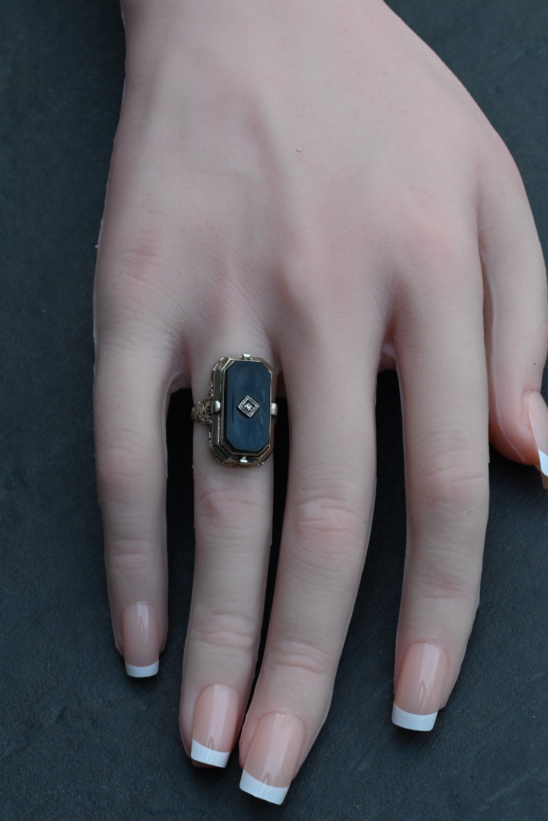 Superb Antique Carved Cameo & Black Onyx Flip Ring in 14k White Gold Ring3