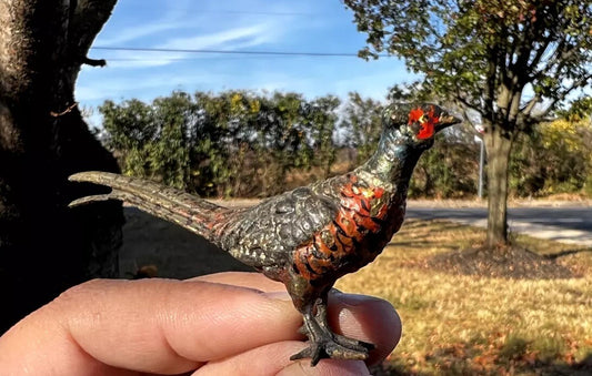 Antique Austrian Vienna Cold Painted Bronze Figure of Ring Neck Pheasant1