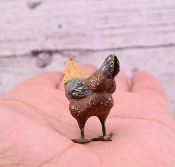 Beautiful Antique Austrian Vienna Cold Painted Bronze Figure of Miniature Hen2