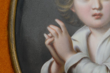 Beautiful German Antique 1900s Porcelain Framed Plaque of Young Boy3