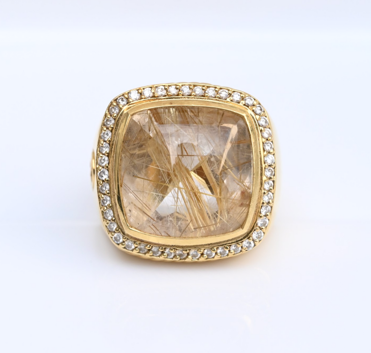Designer David Yurman Cushion Cut Rutilated Quartz and Diamond 18K Gold Ring3