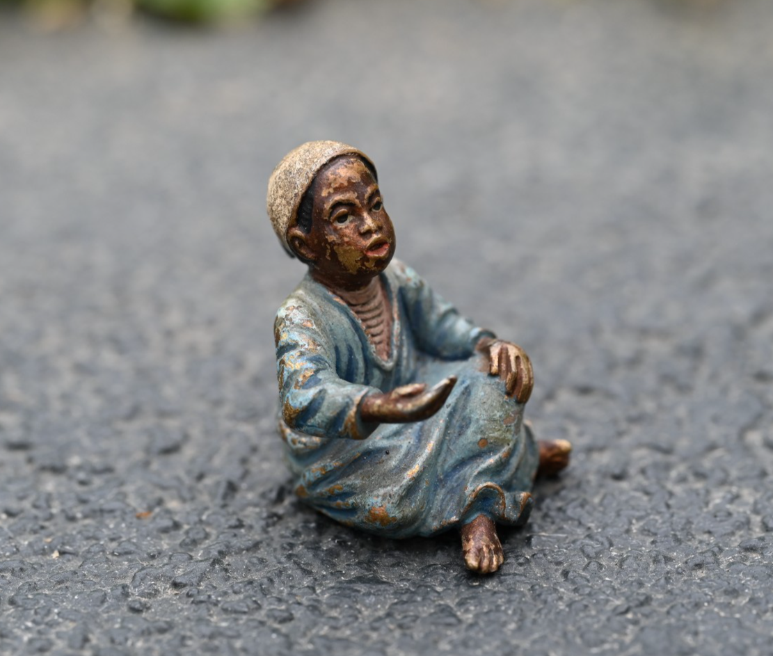 Detailed Antique Austrian Vienna Cold Painted Bronze Figure of Young Arab Child0