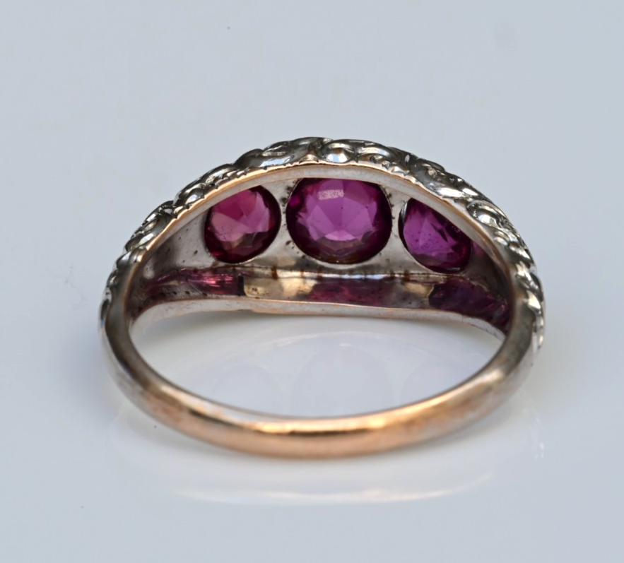 Art Deco Gypsy Ring in 10K White Gold Purplish Pink Rhodolite Garnets IGI Cert6
