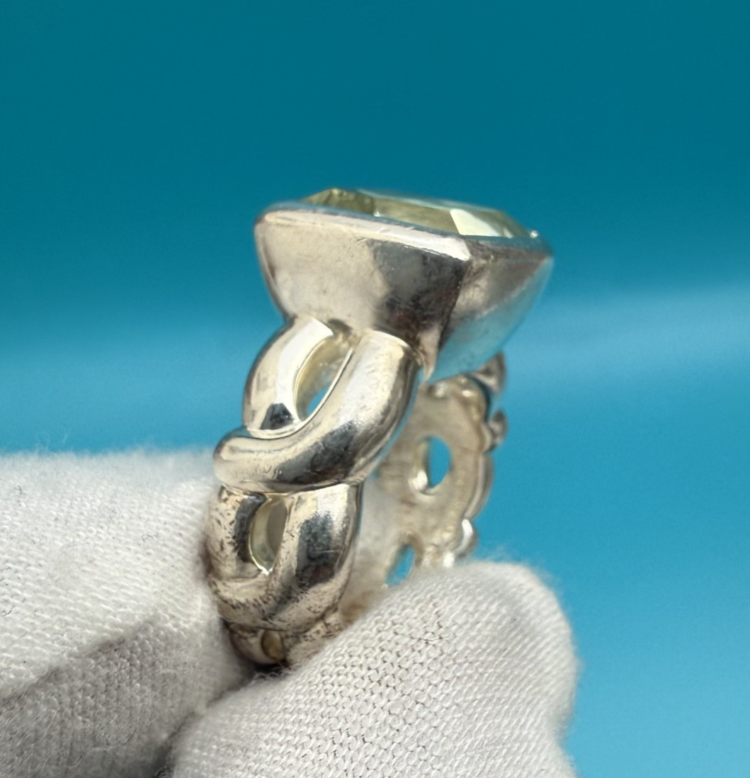 Sturdy Well Made Sterling Silver Ring with Faceted Green Amethyst or Quartz3