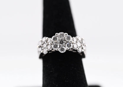 Gorgeous 14K White Gold 2TW Diamond Cluster Ring in Triple Flower Design8